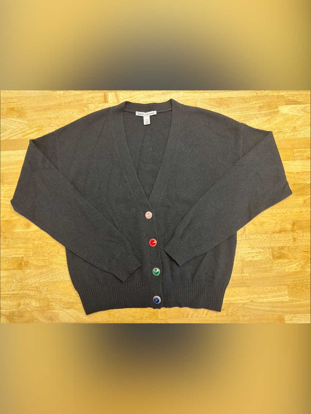Autumn Cashmere 100% Pure Cashmere V-Neck Cardigan Novelty Statement Buttons M